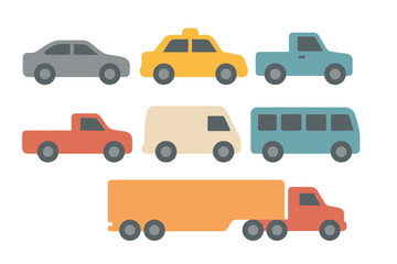 Different types of vehicles in a simple and colorful design for educational purposes and creativity
