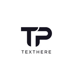 Vector art of modern logo featuring the letters t and p with the word texthere beneath it, representing a tech or design company