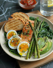 Plate of food with eggs and asparagus