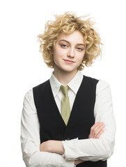 Confident Businesswoman in Stylish Suit with Modern Androgynous Look