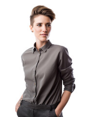 Confident Businesswoman in Stylish Suit with Modern Androgynous Look