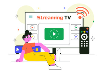 Subscription Streaming TV Vector Illustration Featuring Online Media Platforms with Educational, Entertainment, and News Content in a Flat Background