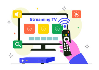 Subscription Streaming TV Vector Illustration Featuring Online Media Platforms with Educational, Entertainment, and News Content in a Flat Background