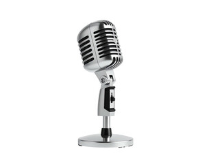 A shiny, classic microphone, isolated on a black background