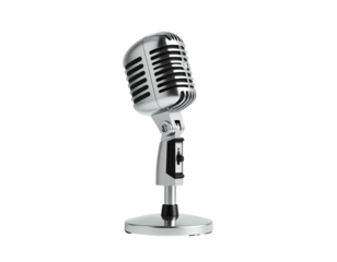 A shiny, classic microphone, isolated on a black background
