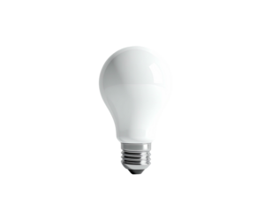 Isolated, bright white light bulb with silver base against a stark black backdrop
