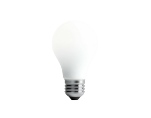 A frosted white lightbulb with a silver base, isolated on a black background
