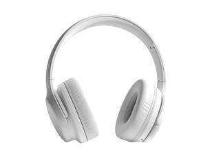 A pair of pristine white over-ear headphones centered on a black background