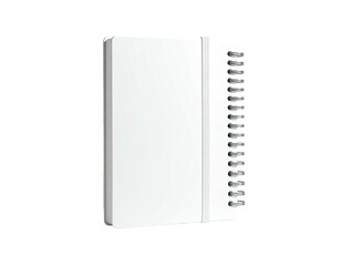 White notepad in 3/4 view with coil binding and a vertical closure strap