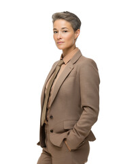 Confident Businesswoman in Stylish Suit with Modern Androgynous Look