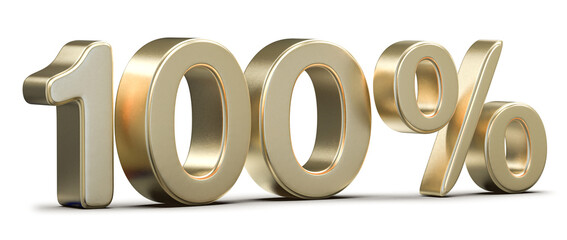 Golden 100 Percent 3D Rendered Symbol on Neutral Background