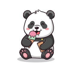 A cute baby panda bear cartoon illustration character isolated on white with a smile holding bamboo is a funny toy drawing of a black mammal from China's wild zoo animals