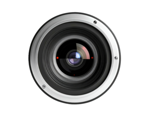 A detailed close-up view of a camera lens, showcasing its intricate inner workings