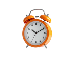 Bright orange retro alarm clock isolated against black background
