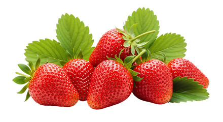 Fresh strawberries with leaves isolated on transparent background