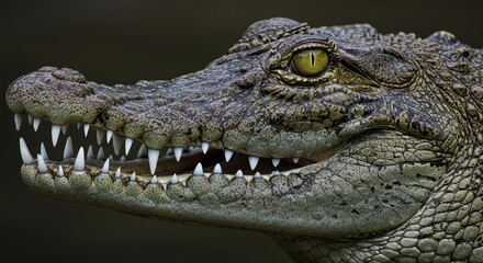 Obraz premium Powerful crocodile in river habitat, symbol of strength and prehistoric wildlife, perfect for nature, reptile, and conservation themes.