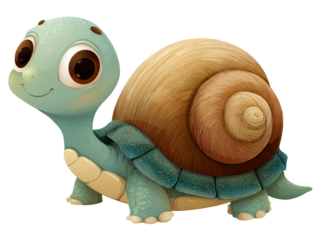 Cute cartoon turtle isolated on transparent background