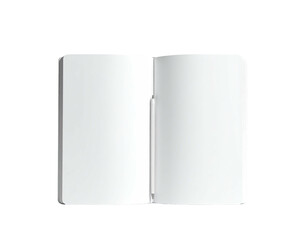 An open book with blank white pages, centered against a black background