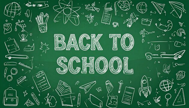 Playful Education Icons on Green Blackboard Background