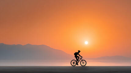 Obraz premium Solitary Ride into the Orange Sunset..