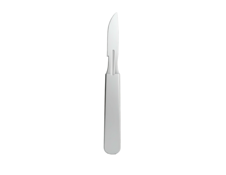 A single, sleek surgical tool with a curved blade, isolated on black - Powered by Adobe