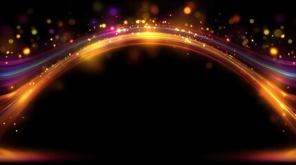 Obraz premium A glowing, abstract, arch-shaped light trail with vibrant colors on a black background, and bokeh