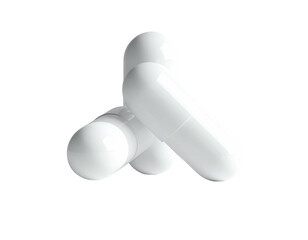 Three white, glossy capsules arranged in a triangular formation on black background