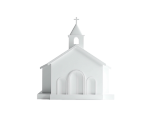 A minimalist white chapel against a stark black background, simple architectural design