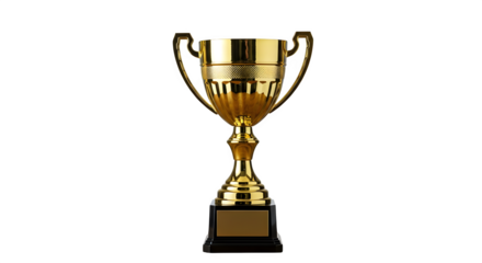 Gold trophy gleams on black; it is a product shot for branding, awards, or event promotion.