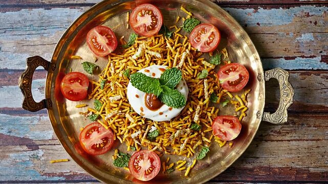 chaat indian recipe on warm background video zoom in