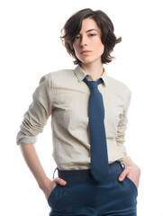 Confident Businesswoman in Stylish Suit with Modern Androgynous Look