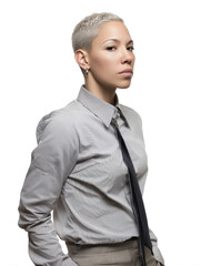Confident Businesswoman in Stylish Suit with Modern Androgynous Look