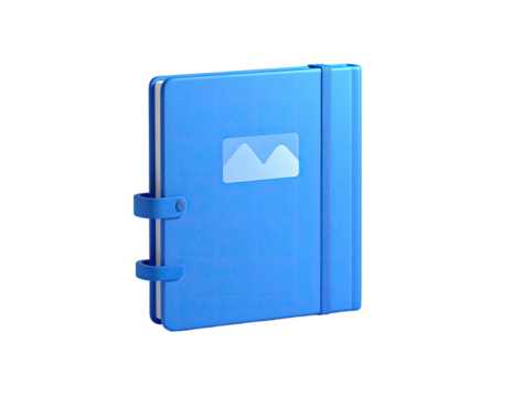 3D rendering of a blue book with a mountain-like graphic on the cover