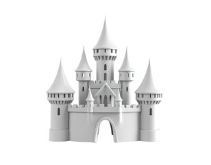 Obraz premium A regal, white fairytale castle isolated against a stark black background