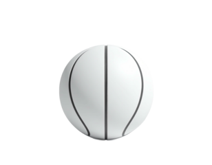 Simple, clean rendering of a white basketball, with black lines, centered on black