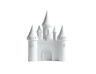 Obraz premium All-white minimalist fairytale castle with turrets and an arched gateway
