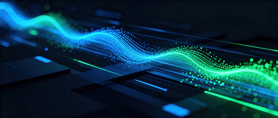 Depicts advanced digital signals and waveforms representing modern technological data processing and communication.