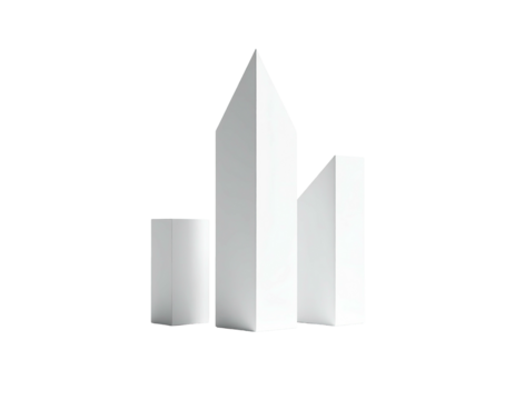 Abstract white shapes resembling buildings against a black backdrop - Powered by Adobe