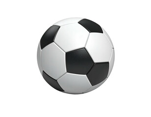 A black and white soccer ball on a solid black background, isolated