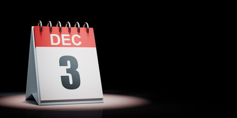 December 3 Calendar Spotlighted on Black Background