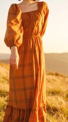 Dress Rustic midi dress, full body shot, tailored detail