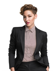 Confident Businesswoman in Stylish Suit with Modern Androgynous Look