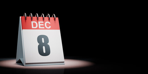 December 8 Calendar Spotlighted on Black Background