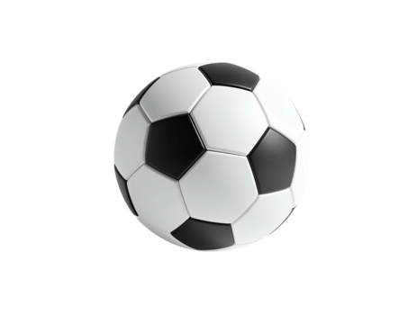 A 3D rendering of a classic black and white pentagon and hexagon patterned sphere