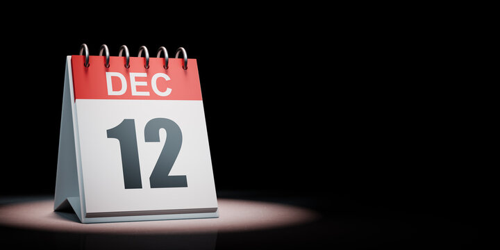 December 12 Calendar Spotlighted on Black Background