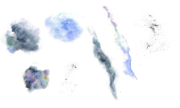 A set of watercolor spots and splashes on a transparent background. It can be used to create watercolor brushes.