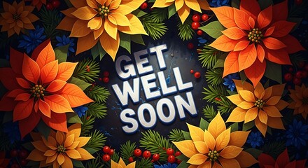 Festive Poinsettia Wreath with Get Well Soon Message holiday Christmas