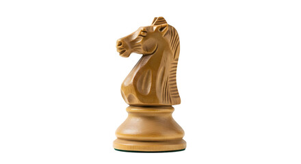 Wooden knight chess piece with carved texture stands on a black background for product photography, strategic concepts, and board game promotions.