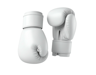 Two white boxing gloves isolated on a black background, ready for a fight