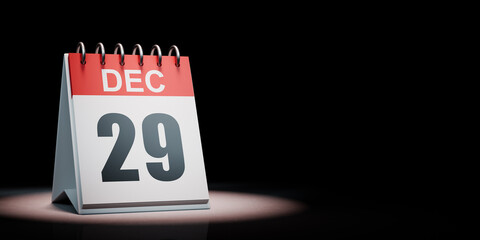 December 29 Calendar Spotlighted on Black Background
